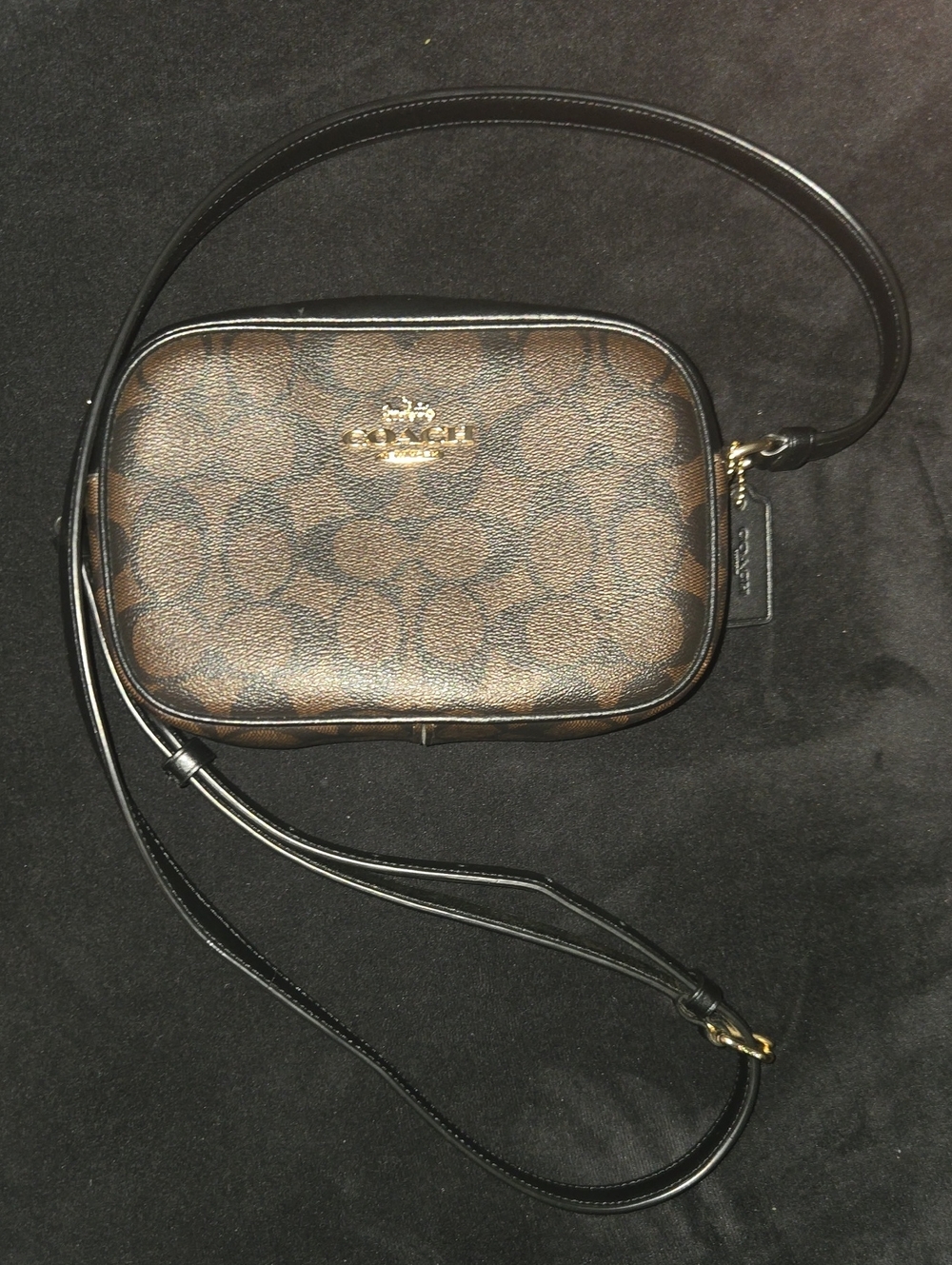 COACH Brown and Black Signature Crossbody Camera Bag